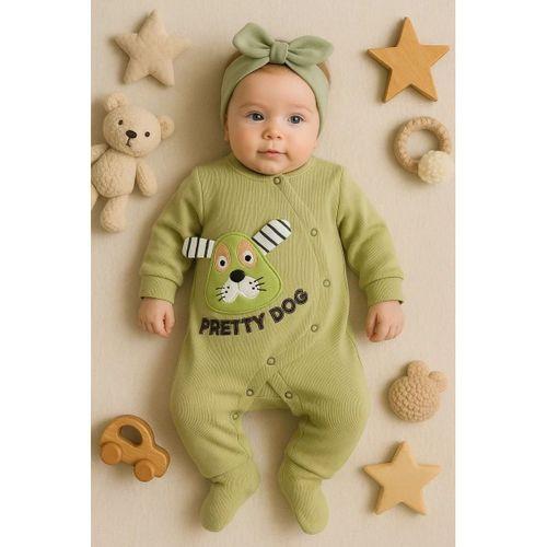 Pretty Dog Nakışlı Bandanalı % 100 Pamuk Kız Bebek Tulumu