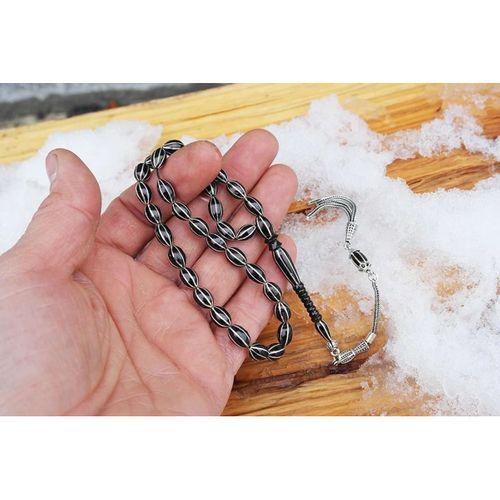 Oltu Taşı Arpa Model Sekizli Karpuz Nakkaş İşlemeli Tespih