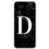 Vivo Y15s Kılıf HD Desen Baskılı Arka Kapak + Temperli Cam - Siyah Mermer Desenli D Harfi