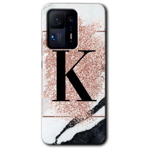 Mi Mix 4 Kılıf HD Desen Baskılı Arka Kapak - Pembe Mermer Desenli K Harfi + Kırılmaz Cam