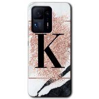 Mi Mix 4 Kılıf HD Desen Baskılı Arka Kapak - Pembe Mermer Desenli K Harfi + Kırılmaz Cam