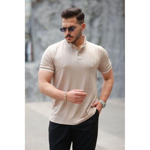 Erkek Düğme Yakalı Jakar Kumaş Kısa Kollu Tişört