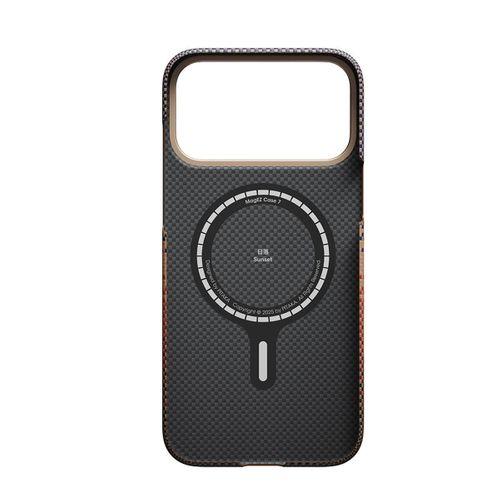 Apple iPhone 17 Pro Kılıf M-safe Şarj Özellikli Aramid Fiber Pitaka Tactile Woven Sunset-Moonrise Serisi Sunset Kapak