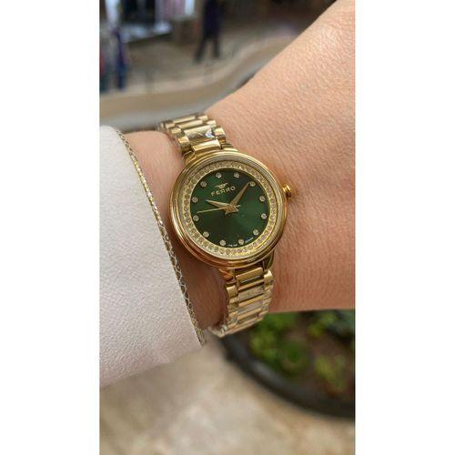 Ferro Quartz Çelik Altın Rengi Yeşil Kadran 28 mm Kadın Kol Saati