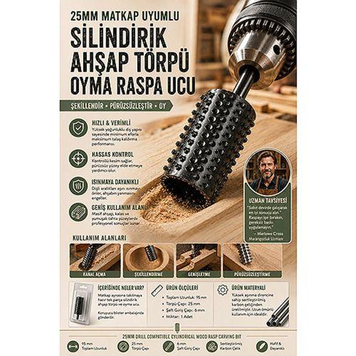 25mm Matkap Uyumlu Silindirik Ahşap Törpü Oyma Raspa Ucu 723535