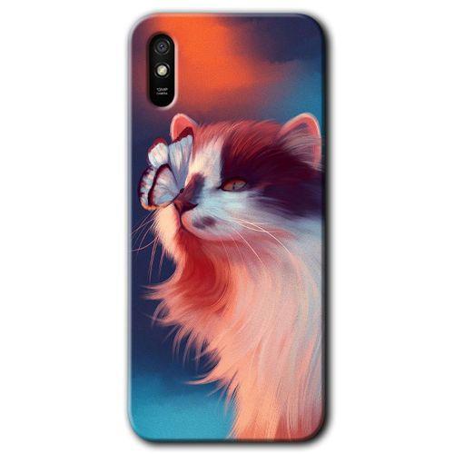 MRCİLETİSİM Xiaomi Redmi 9A Kılıf Kapak - Cat Butterfly +Hayalet Ekran Yandan Gözükmez
