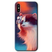 MRCİLETİSİM Xiaomi Redmi 9A Kılıf Kapak - Cat Butterfly +Hayalet Ekran Yandan Gözükmez