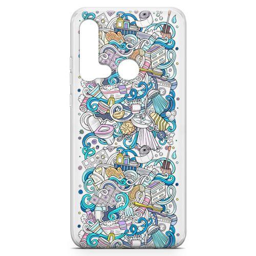 Huawei P20 Lite 2019 Kılıf Doodle Banyo Aksesuarları Arka Kapak Koruma Desenli Full Koruyucu