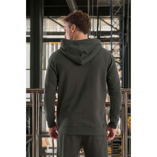 Haneke Regular Kalıp Diagonal 3 İplik Fermuarlı Kapüşonlu Erkek Sweatshirt - Çam Yeşili