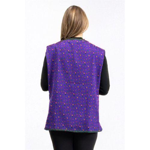 Kolsuz Meryem Çift Taraflı Cepli Pazen Kışlık Yelek Siyah/Mor Syh/Mr