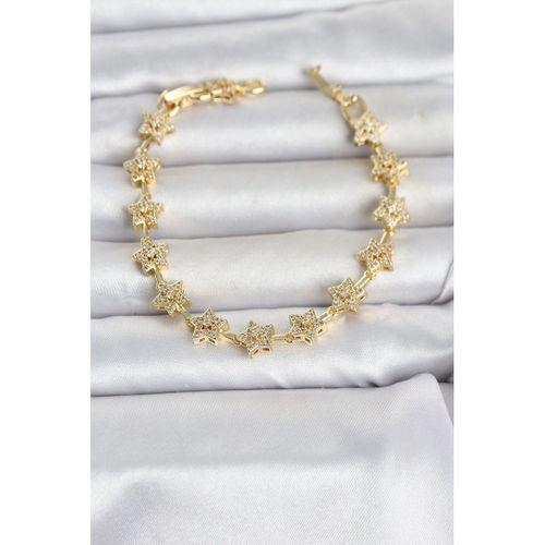 Pirinç Gold Renk Zirkon Taşlı Sıralı Yıldız Model Kadın Bileklik