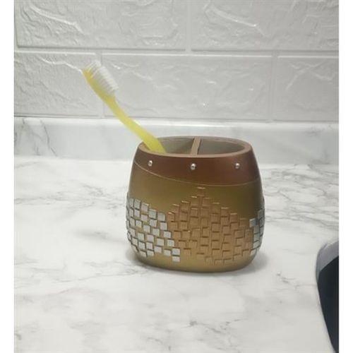 2 Adet Diş Fırçalık Altın Mozaik Poliresin 10X10X5Cm Banyo Seti