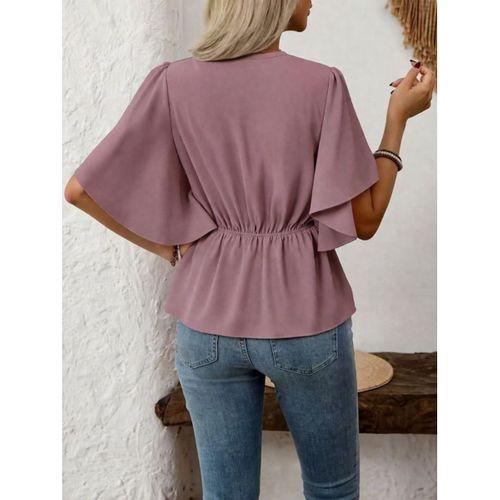 Kadın Kısa Kollu önden Düğmeli Ithal Krep Bluz