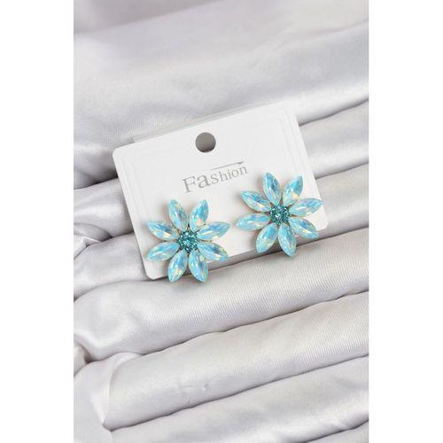 Buz Mavisi Renk Kristal Taşlı Lotus Çiçek Model Kadın Küpe