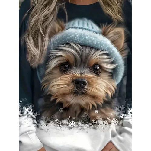 Pilelistore Kadın Uzun Kollu Bisiklet Yaka Köpek Baskılı şardonlu Dalgıç Bluz