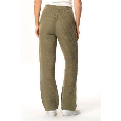 Beli Lastikli Multi Çift Cepli Müslin Kadın/Erkek Unisex Yazlık Pantolon Haki Hk