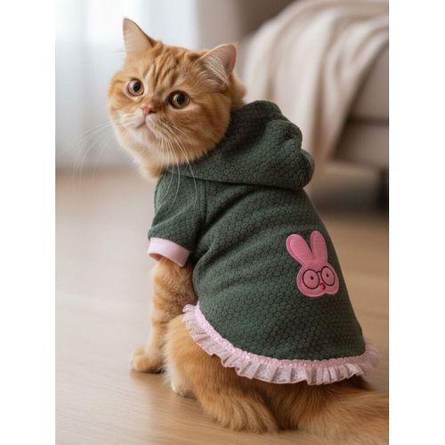 BunnyPop Kapüşonlu Kedi Elbisesi – Yeşil & Pembe