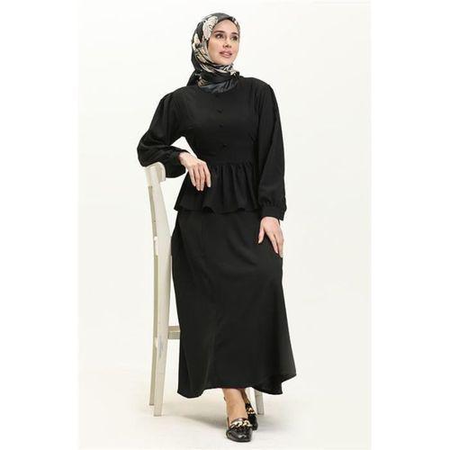 Büzgü Detaylı Önden Bağlamalı Tunik Etek Sade Basic İkili Takım - 70018.003 - Siyah