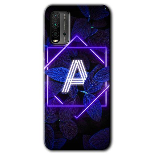 Poco M3 Kılıf HD Desen Baskılı Arka Kapak - Dark Neon Yaprak A Harfi + Kırılmaz Cam