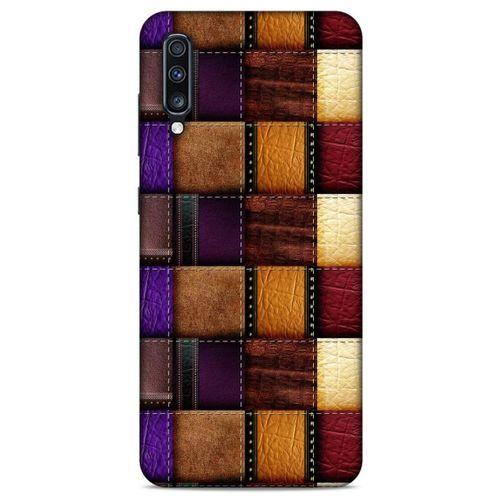 Samsung Galaxy A70 Kılıf Patchwork (13) Silikon Kap Mor Turuncu