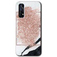 Realme 7 Kılıf HD Desen Baskılı Arka Kapak - Simli Mermer + Kırılmaz Cam