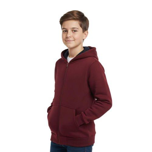 Bordo Fermuarlı Kapüşonlu Cepli Kız Erkek Sweatshirt BGL-ST04999