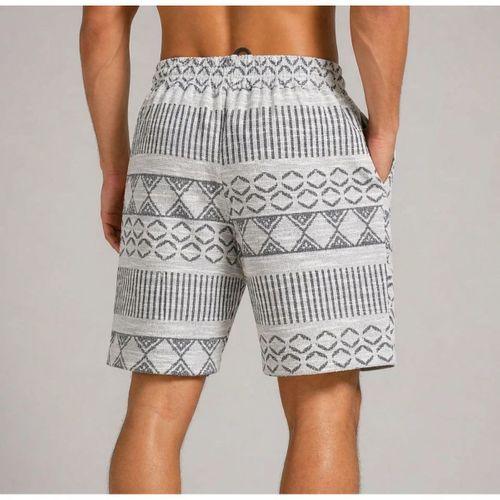 Erkek Dokuma Etnik Desenli Şort Lastikli Bel Bağcıklı Cepli Yazlık Rahat - Gri