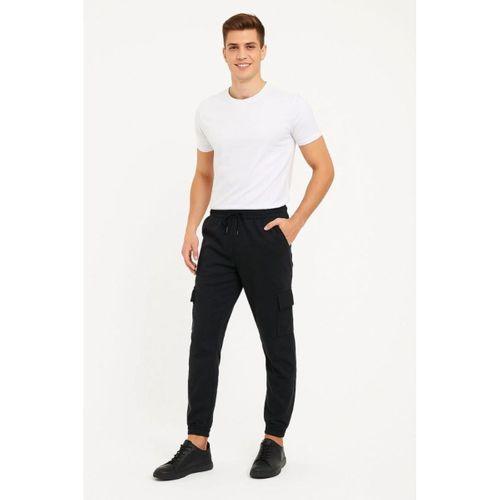 Erkek Siyah Jogger Eşofman Altı Rahat Kalıp, Kargo Cepli, Lastikli Paça, Günlük Spor Pantolon - Siyah