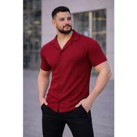 Erkek Waffle Kumaş Kısa Kollu Düğmeli Açık Yaka Regular Fit Gömlek - Kırmızı