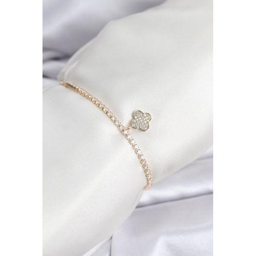 Yonca Model Zirkon Taşlı Gold Renk Asansörlü Su Yolu Bileklik