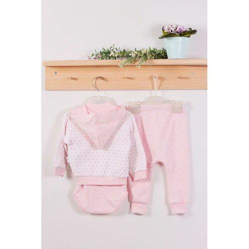 Puan Desenli Kapişonlu % 100 Pamuk 3'lü Kız Bebek Takım