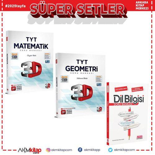 3D TYT Matematik ve Geometri ile AKM Dil Bilgisi Soru Bankası Seti 3 Kitap