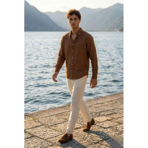 Bien Pamuk Keten Erkek Gömlek - Kahve