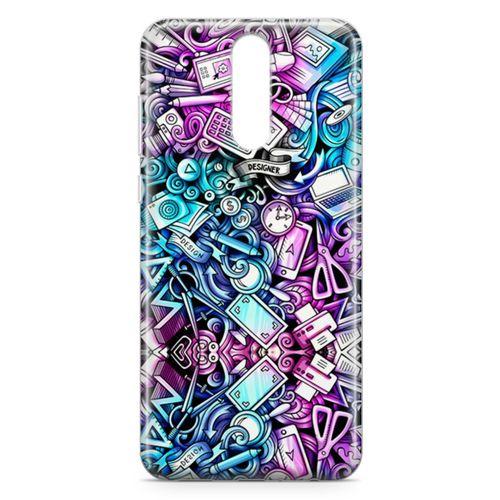 Huawei Mate 10 Lite Kılıf Bankacı Doodle Arka Kapak Koruma Desenli Full Koruyucu