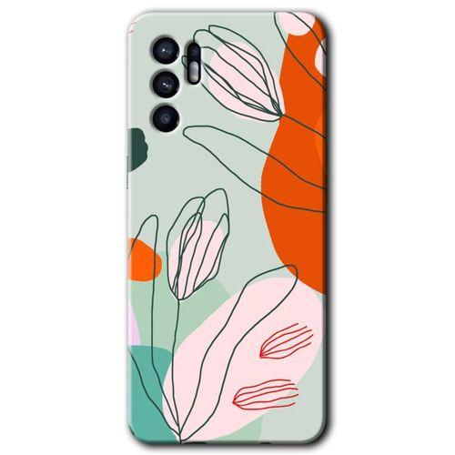 Oppo Reno 6 Kılıf HD Desen Baskılı Arka Kapak + Temperli Cam - Vektör Çiçekler