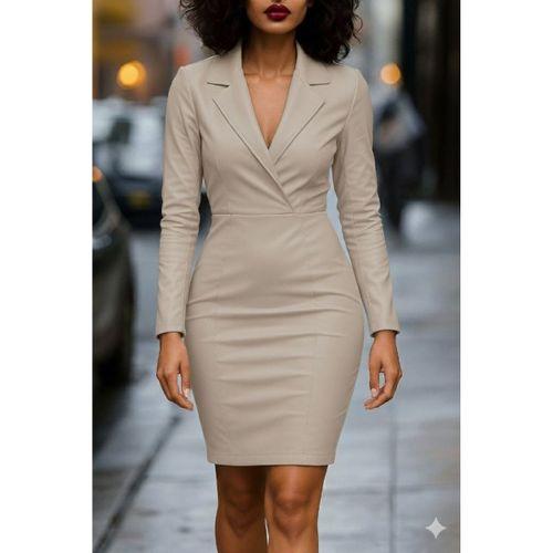 Kadın Uzun Kollu Yakalı Mini Deri Elbise