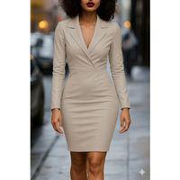 Kadın Uzun Kollu Yakalı Mini Deri Elbise