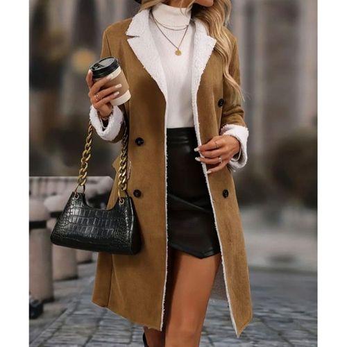 Kadın Uzun Kollu Yakalı Düğmeli Süet Mini Manto