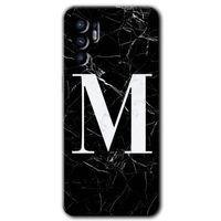 Oppo Reno 6 Kılıf HD Desen Baskılı Arka Kapak - Siyah Mermer Desenli M Harfi + Kırılmaz Cam