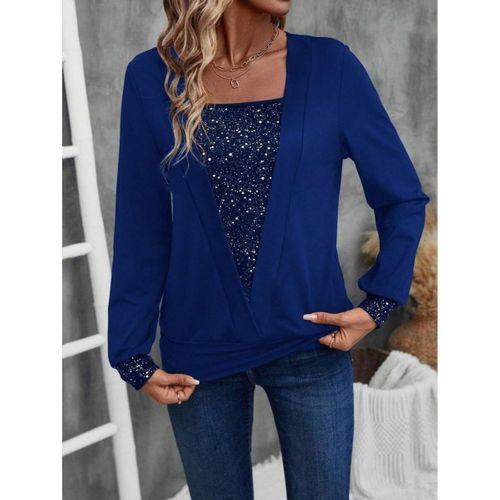 Kadın Uzun Kollu V Yakalı Içi Süprem Desenli Dışı Viskon Bluz