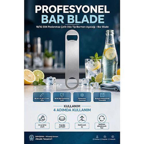 Barmen Şişe Açacağı 18/10 304 Paslanmaz Çelik Bar Blade Düz Tip Hızlı Soda Bira Açacağı 18x4 cm 723458