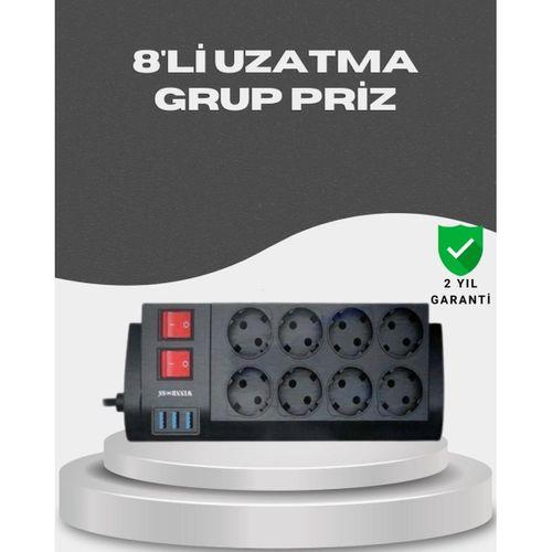 Akım Korumalı 8’li Priz 3 Usb’li Uzatma Kablosu Isıya Dayanıklı 2 Metre