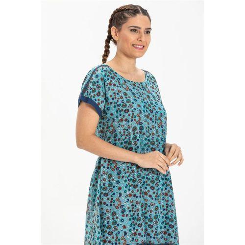 Kısa Kol Vual Defne Midi Boy Yazlık Otantik Elbise Su Yeşili 6100