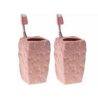 2 Adet Seramik Diş Fırçalık Çiçekli Pembe Model 7X7X12Cm  Banyo Seti
