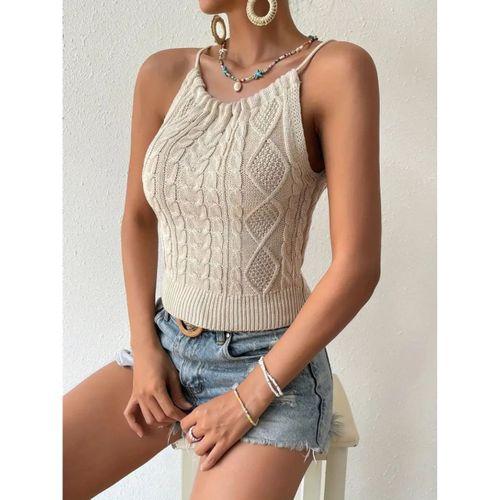 Kadın Kolsuz Sırt Dekolte Detay Askılı Triko Bluz