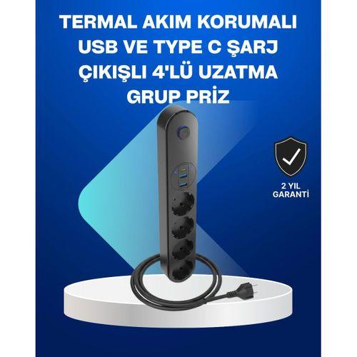 Akıllı Akım Dengelemeli 4’lü Çoklu Priz Type-c Ve Usb Çıkışlı