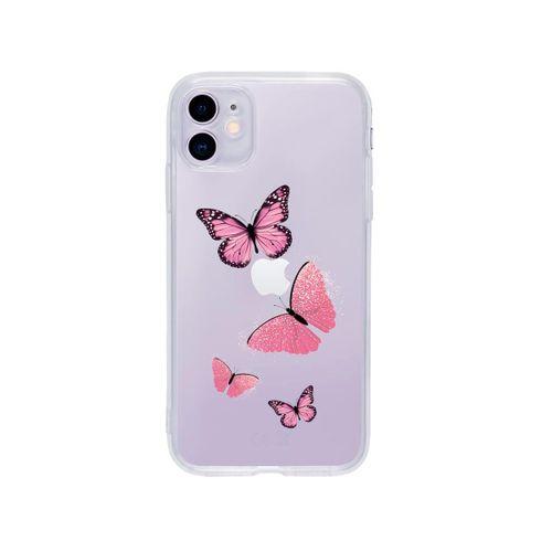 iPhone 11 Pembe Kelebekler Desenli Premium Şeffaf Silikon Kılıf
