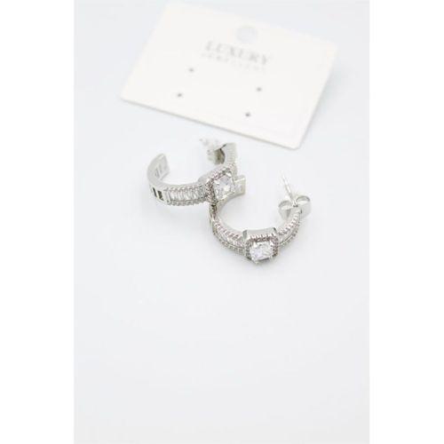 Baget Taşlı Küpe - Gümüş