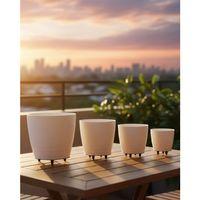 4’lü 3d Modern Beyaz Vazo Takımı Ayaklı Dekoratif Saksı Seti