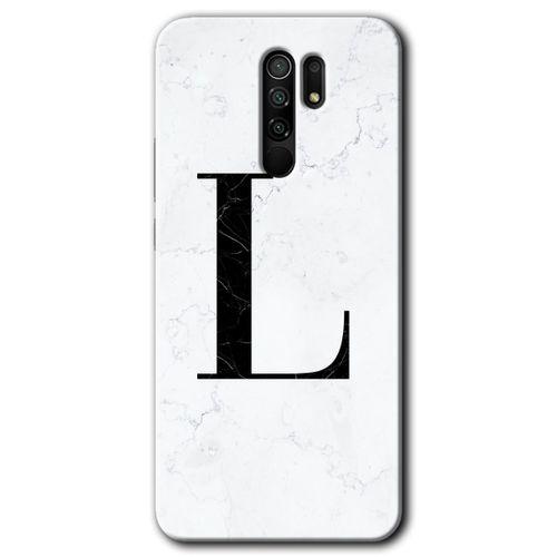 BeRa Aksesuar Xiaomi Redmi 9 Kılıf Baskılı Kapak - Beyaz Mermer Desenli L Harfi +Tam Kaplayan Mat Seramik
